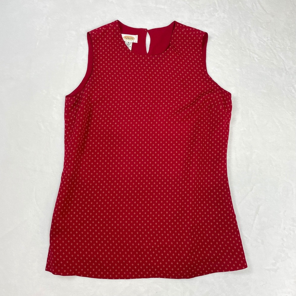 Talbots Blouse Silk Women 8P Red Excellent Sleeveless Geometric Shell